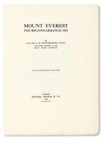HOWARD-BURY, CHARLES. Mount Everest: The Reconnaissance 1921.  1922.  Large-paper issue.